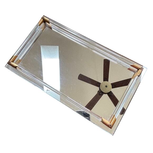 Vintage mirror vanity tray lucite rod gallery gold hardware mid century modern - Picture 2 of 9